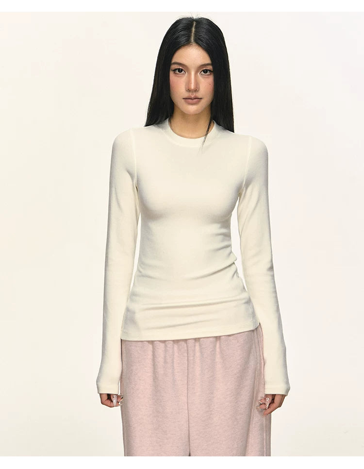 Anna Aneae Round Neck Inner with Fleece Slim and Thin Long Sleeves