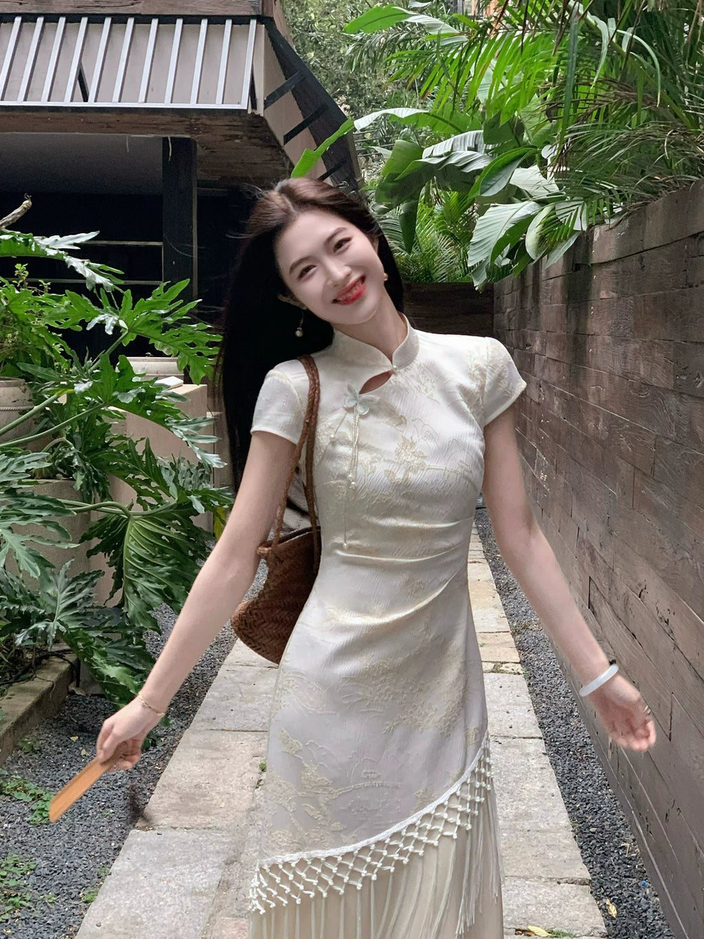 (Clearance)ZIHE Fringed Jacquard Waist Dress (Clearance)