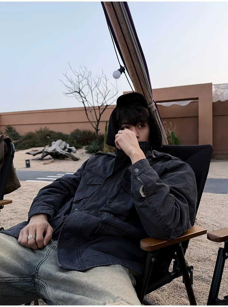 ZOZOFOREST Velvet Heavy Industry Stand-up Collar Mountain Carving Jacket