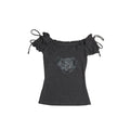 Two days off lab Heart Print Off-Shoulder Cropped Tee