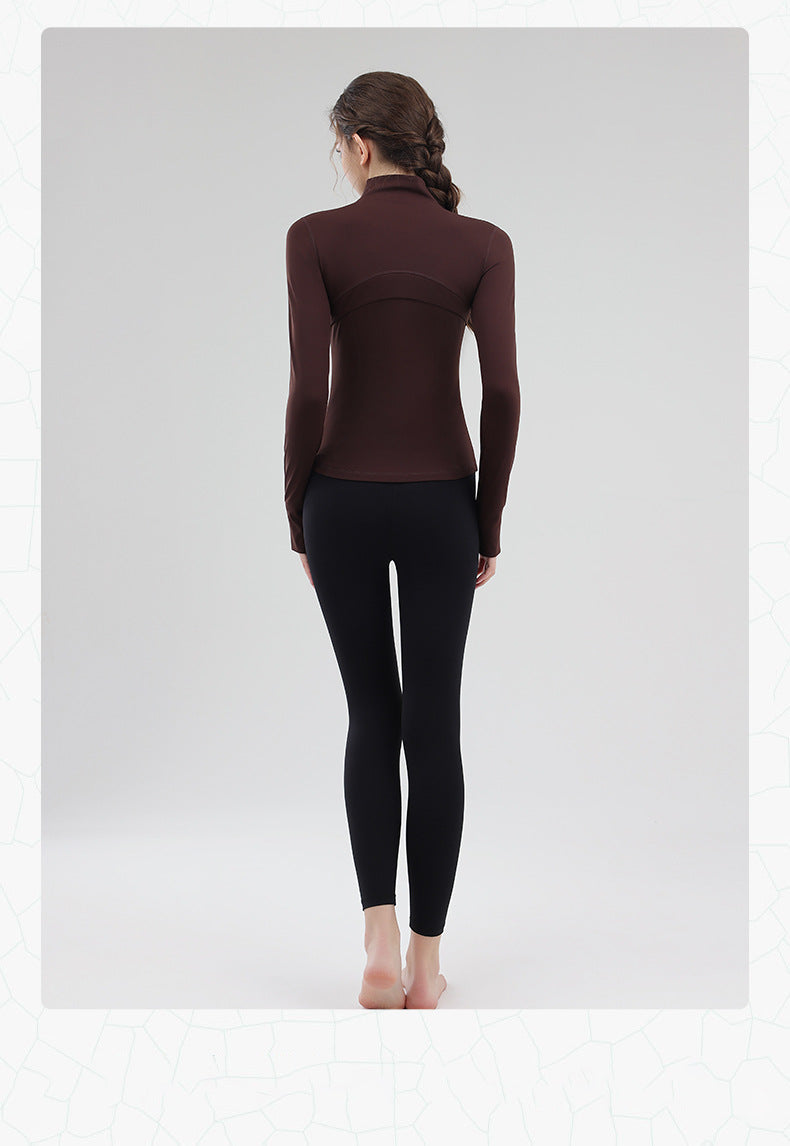TIANQINGSE Splicing Turtleneck Slim Strap Finger Cover Long-sleeved Gym Clothes