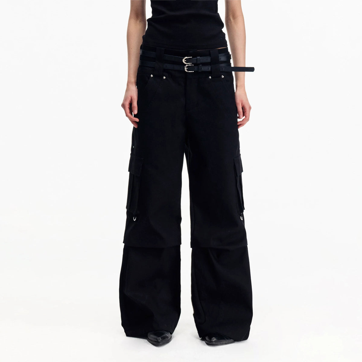 PEOPLESENSE Double Waist Multi-Pocket 80% Cotton Cool-Touch Straight-Leg Cargo Pants