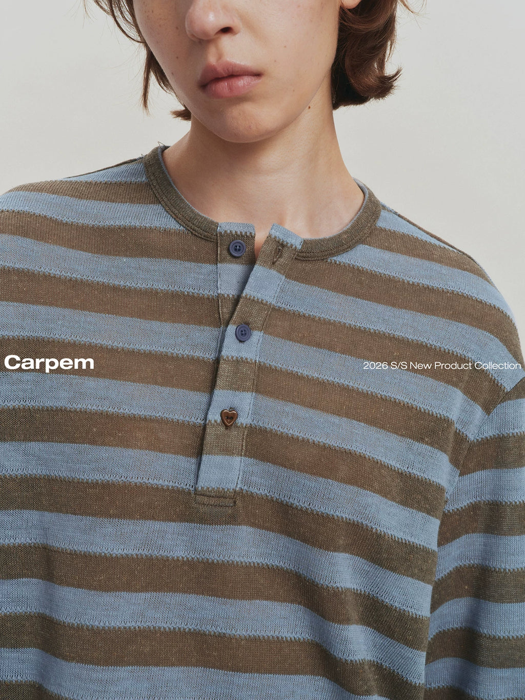 CARPEM Striped Henry-Neck 400g Breathable Oversized Tee