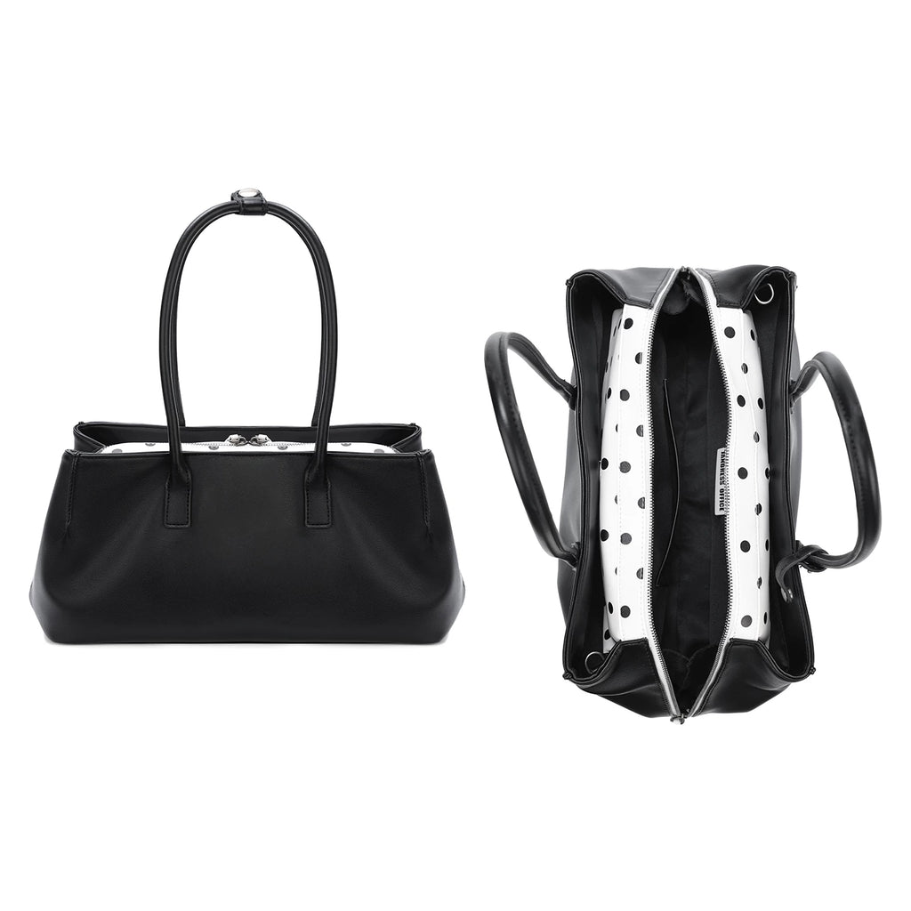 JANDRESS Deep Brown Faux Leather Zip-Top Baguette Bag