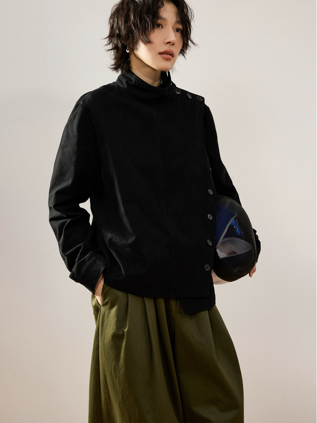 Sameuoo Irregular Button-down Short Jacket