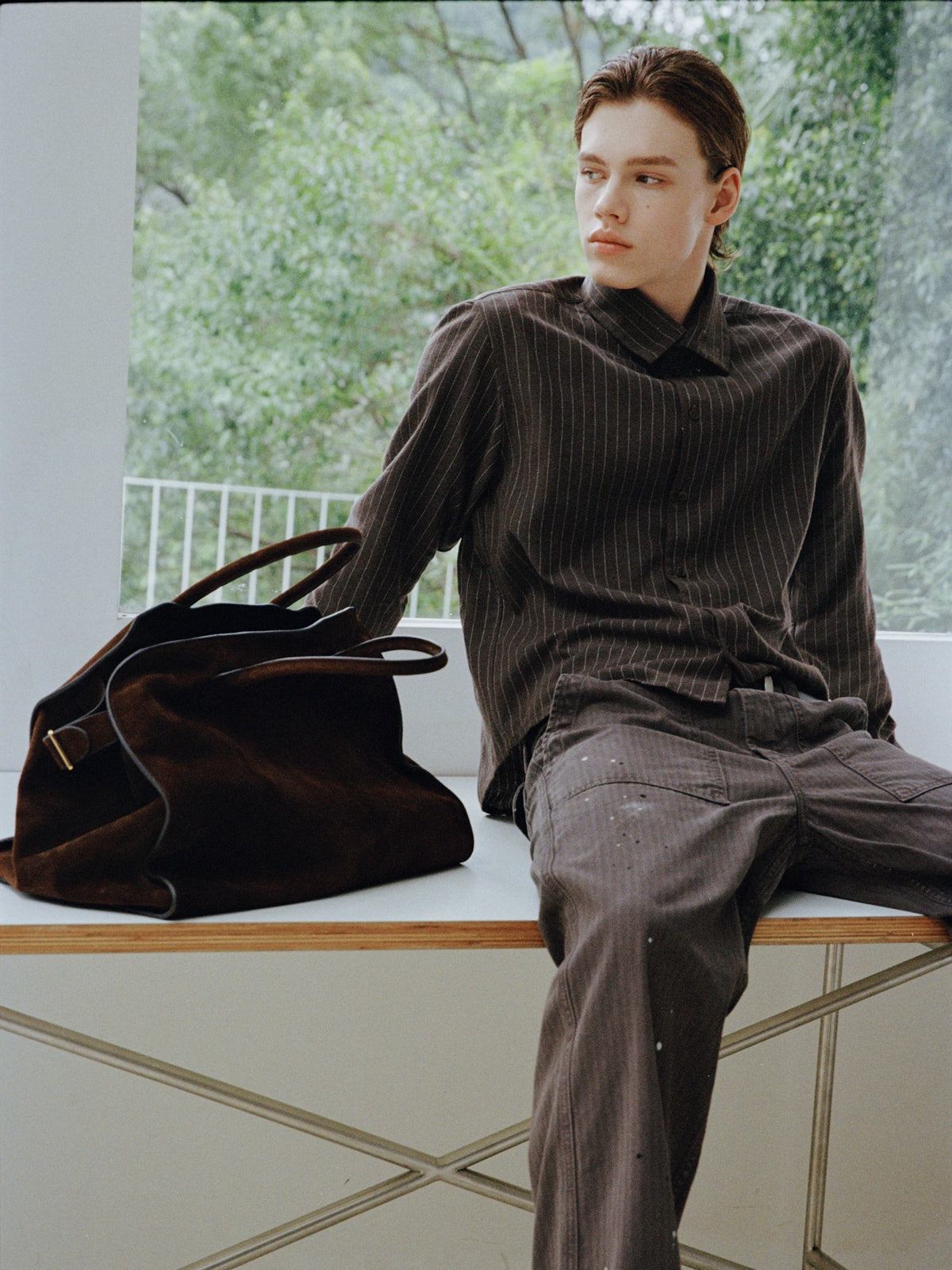 VLABMADE Striped Linen-Blend Boxy Cropped Shirt