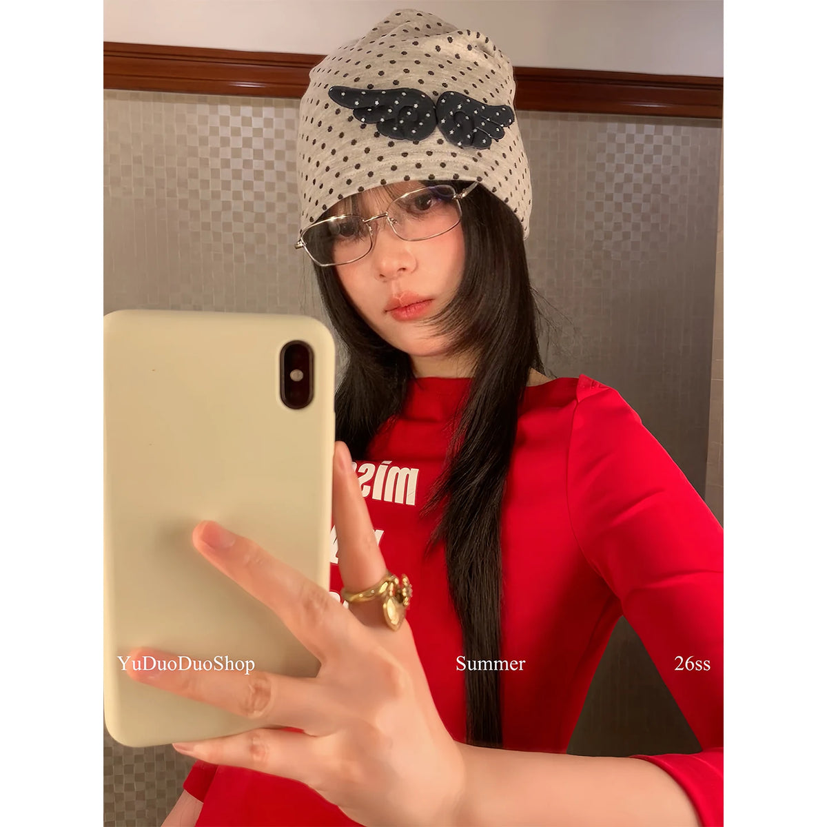 YuDuoDuo Polka Dot Thin Slouchy Beanie Hat