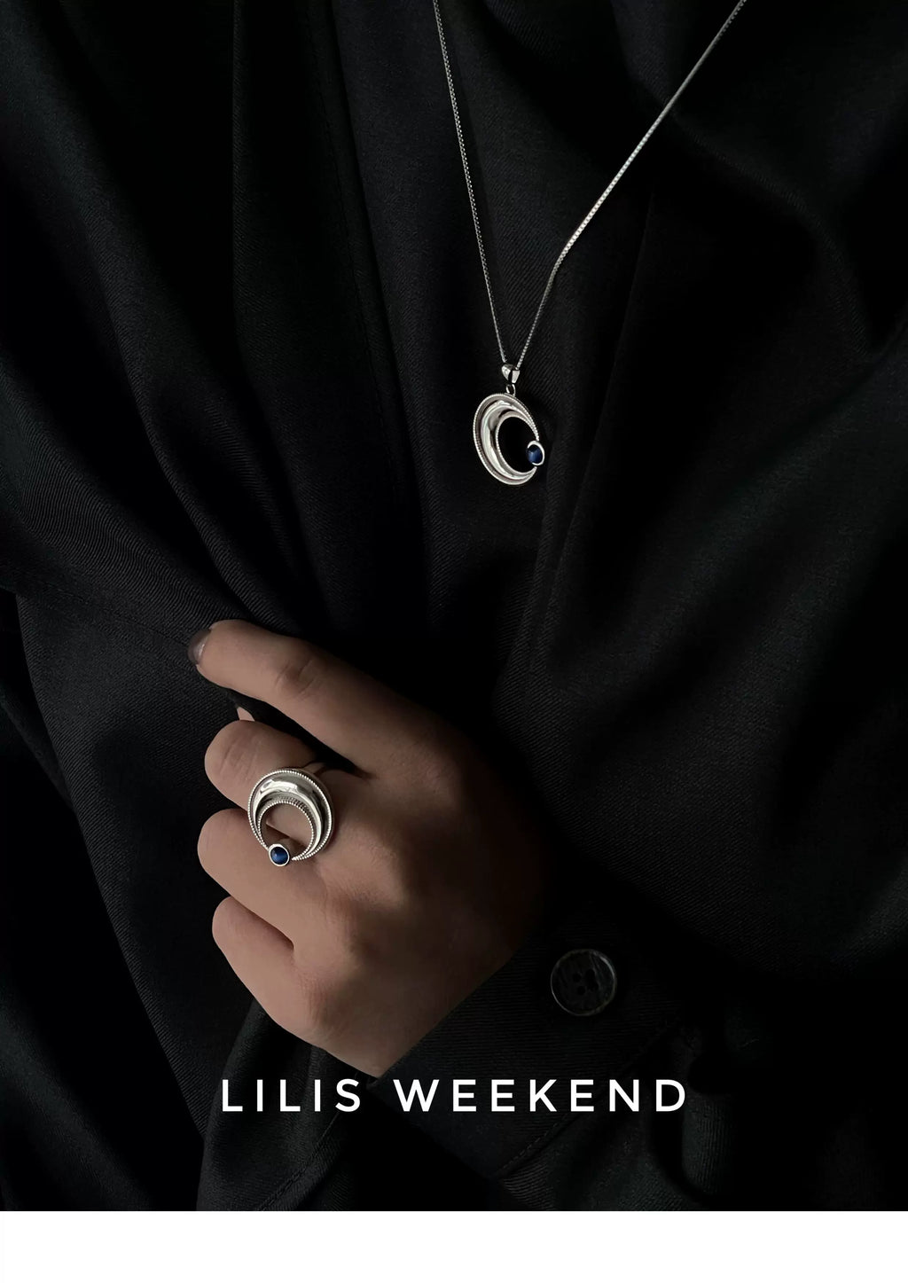 Lilis Weekend Curved Moon Blue Opal Open Ring