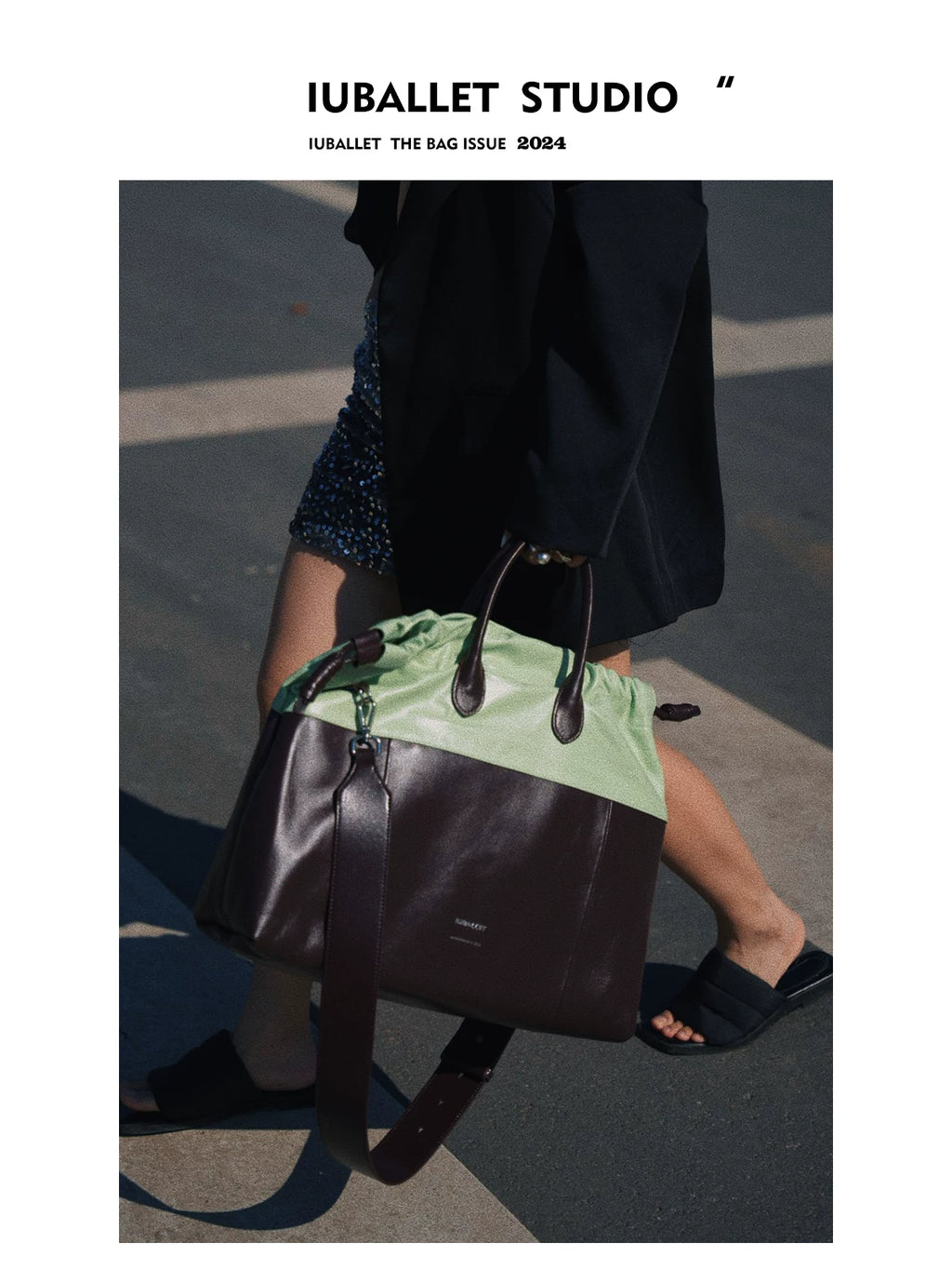 IUBALLET Green Faux Leather Top-Handle Tote