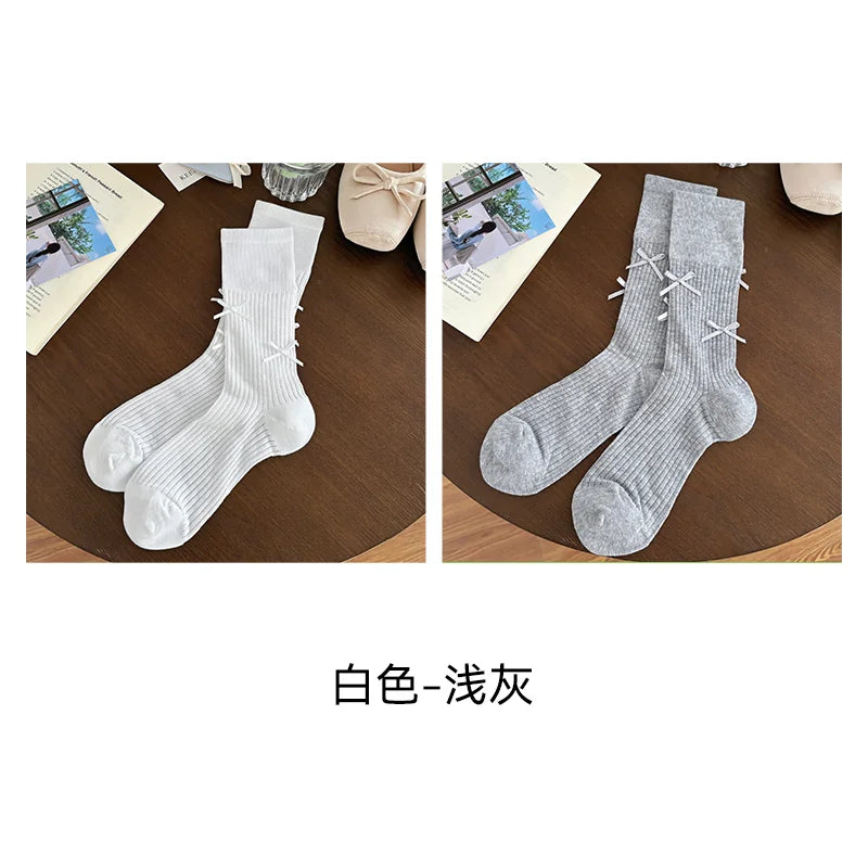 Halo Honey Combed Cotton Bow Slouchy Mid-Calf Sock