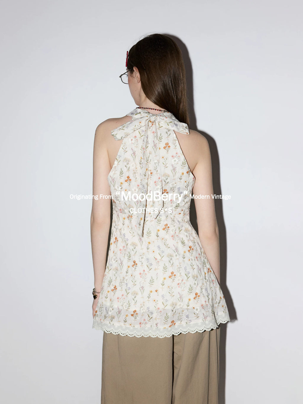 MoodBerry Vintage Floral Embroidered Halter Dress