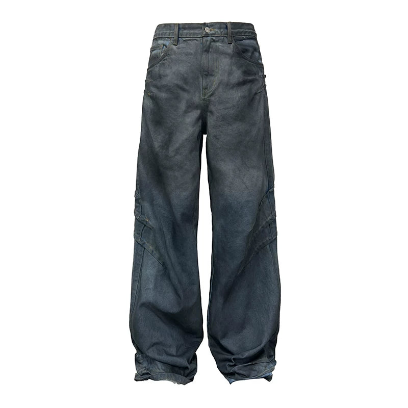 JCAESAR Distressed Washed Relaxed Flare Jeans
