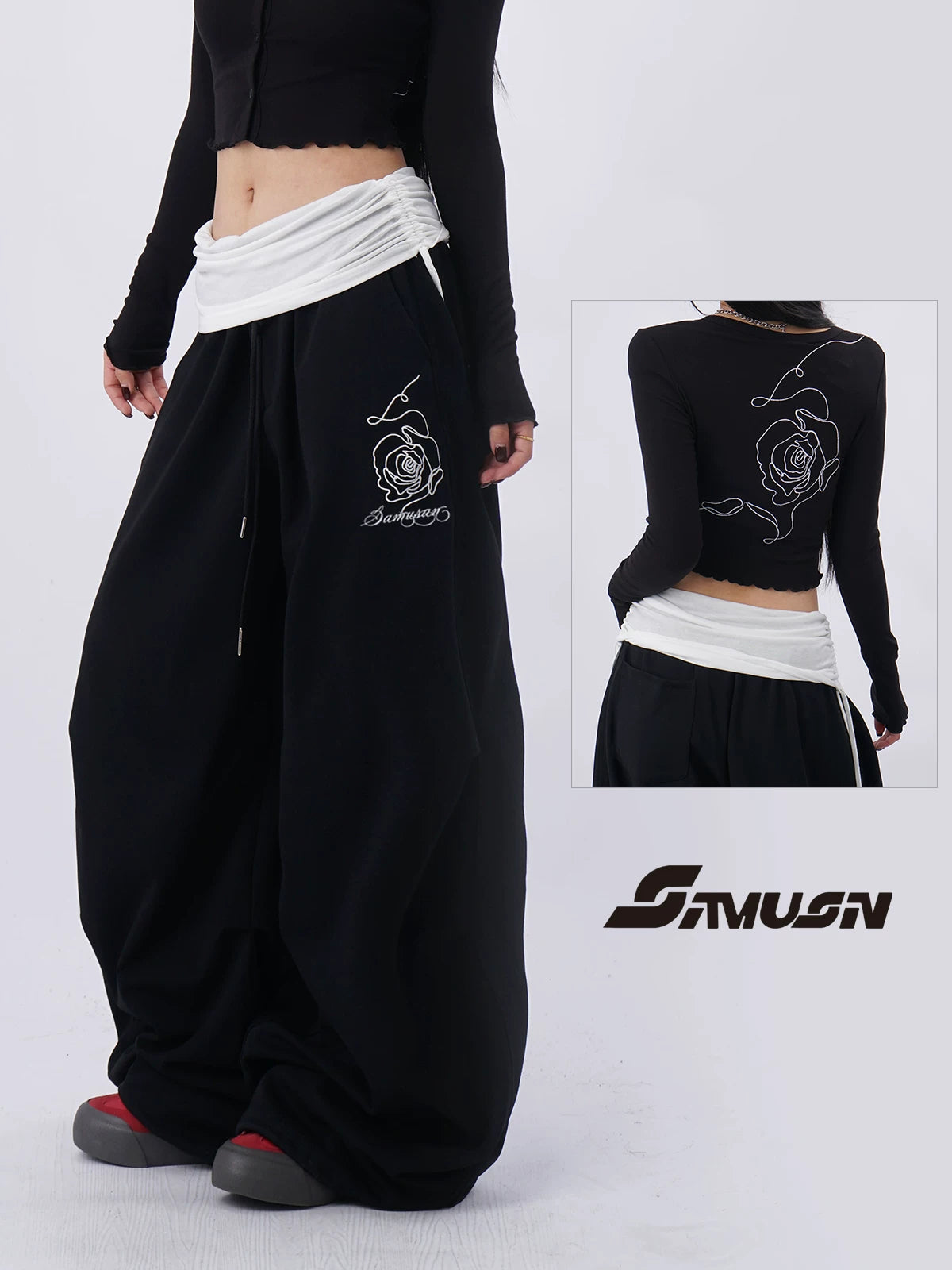 SAMUSAN Casual Rose Embroidered Sports Suit