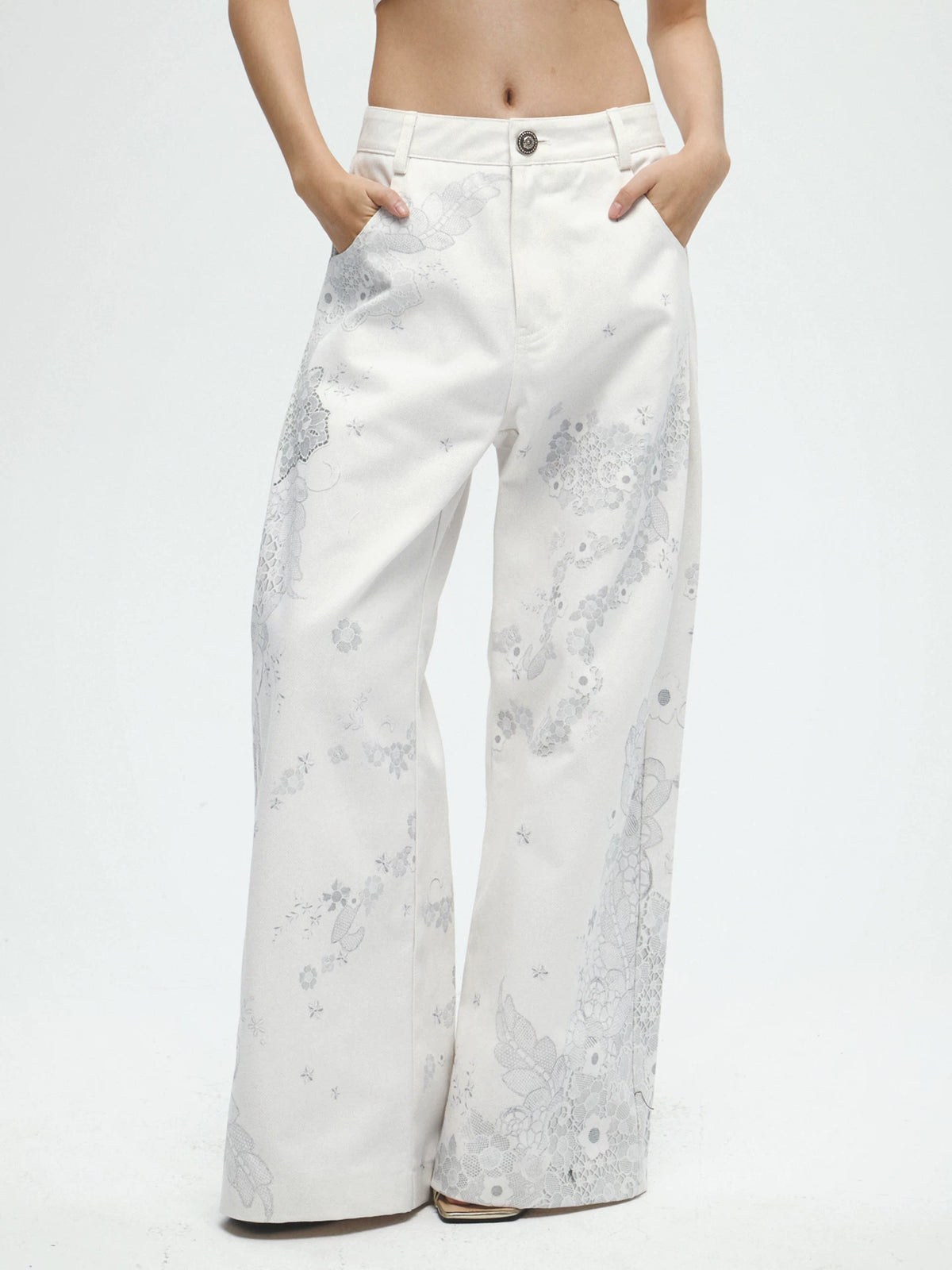 FayChui Lace-Trim Wide-Leg Jeans