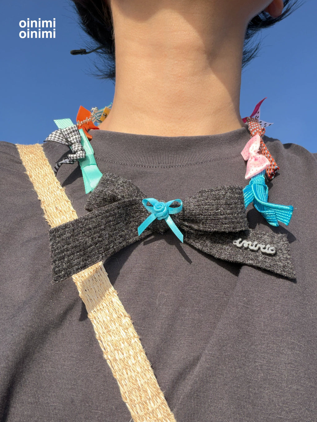 oinimi Handmade Dopamine Bow Choker Necklace