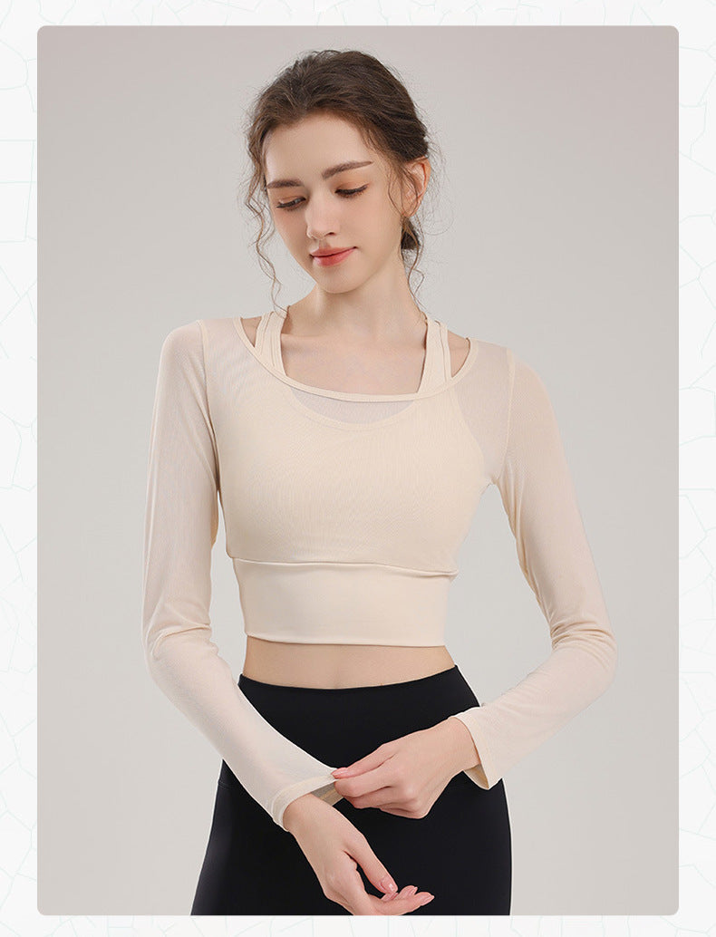 TIANQINGSE Mesh Fake Two-piece Yoga Suit