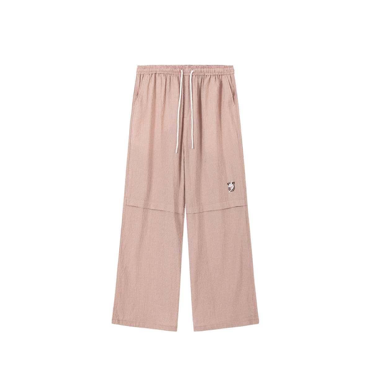 UNITED STREETZ Two-Tone Embroidered Plaid Waffle Straight-Leg Trousers