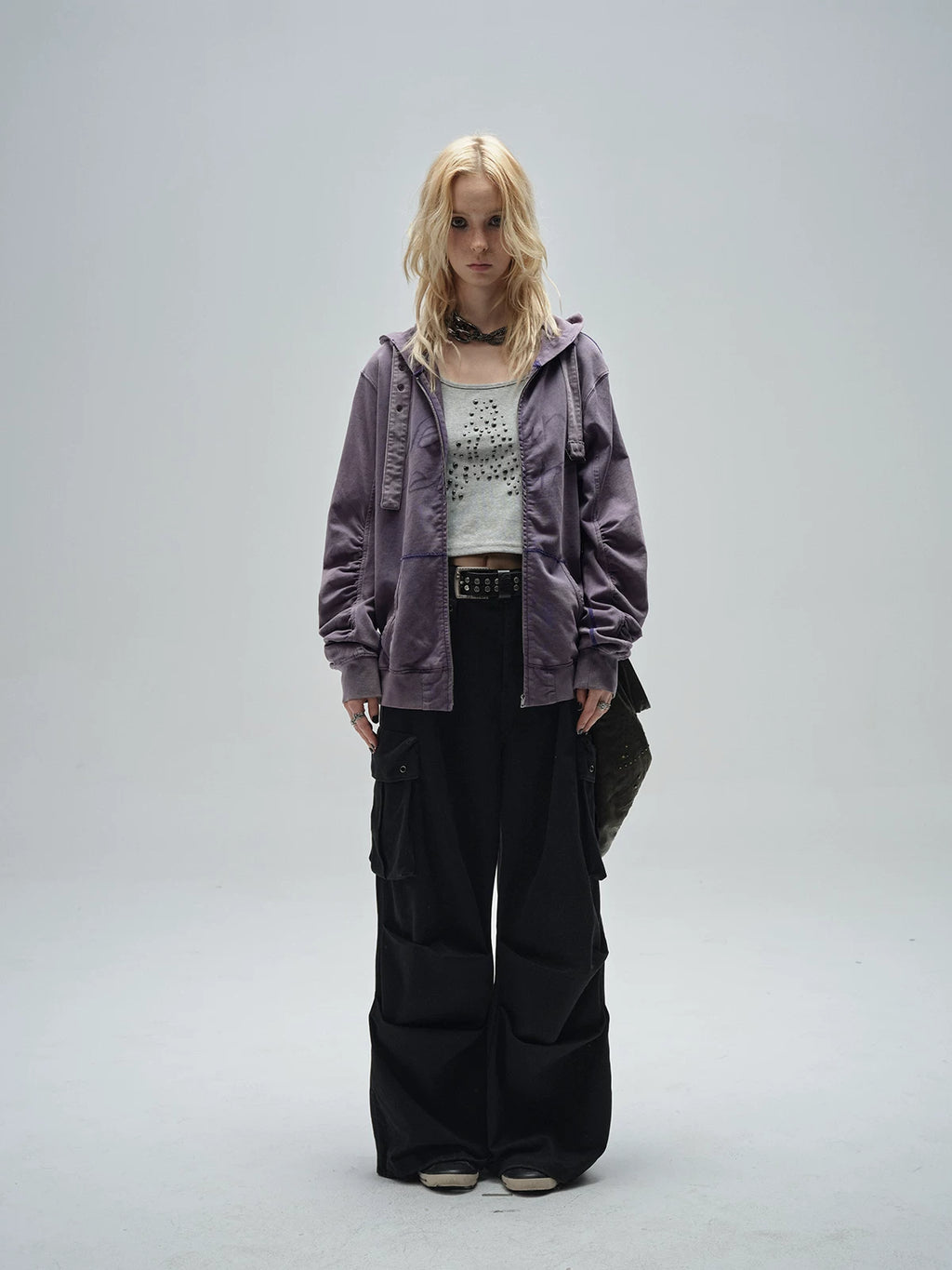 wear And tear Distressed Washed Punk Loose Hooded Cardigan