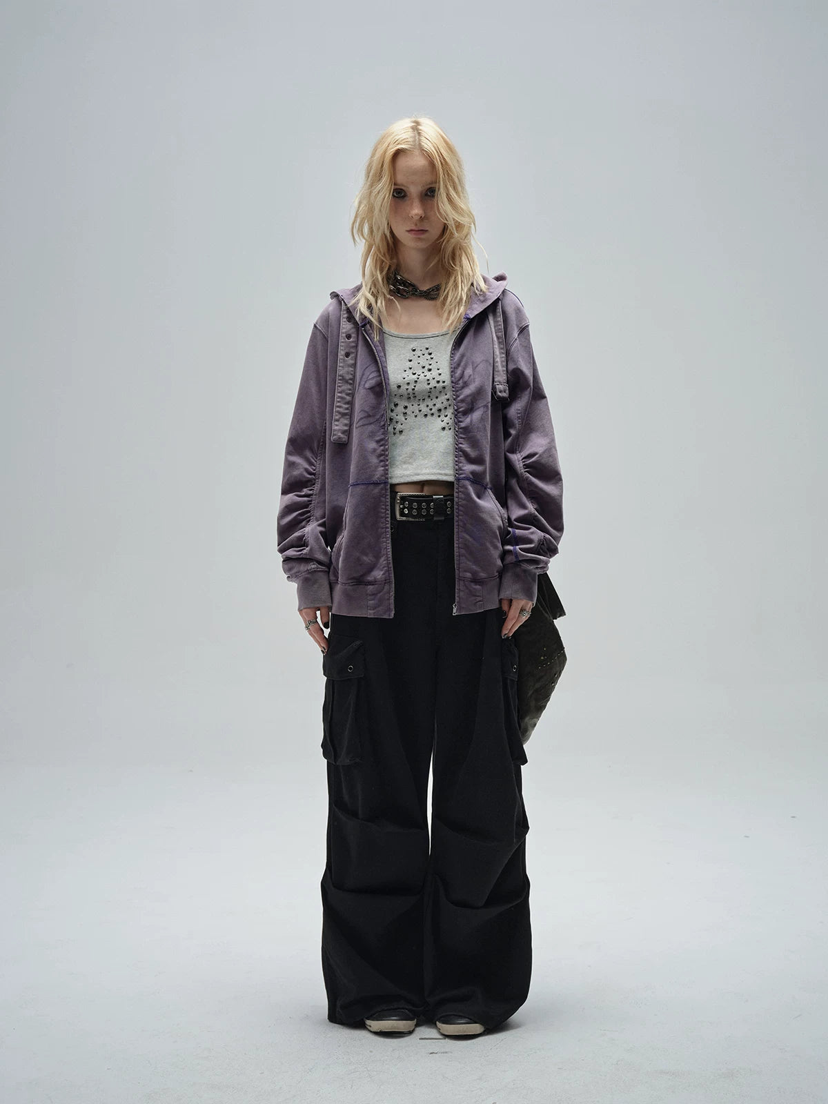 wear And tear Distressed Washed Punk Loose Hooded Cardigan