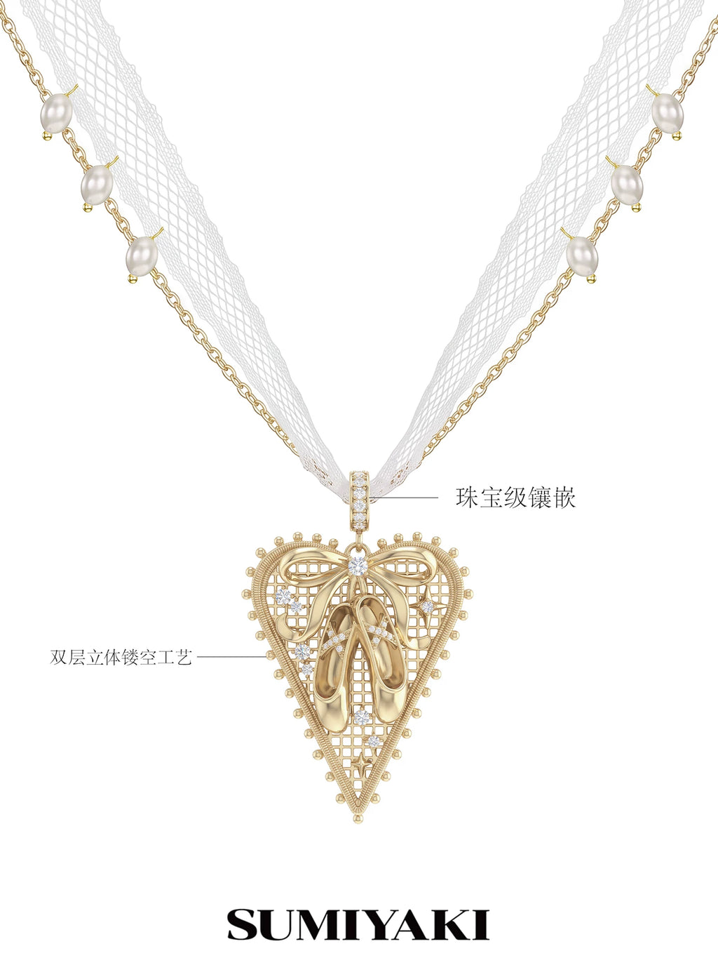 SUMIYAKI Lace Heart Pendant Necklace