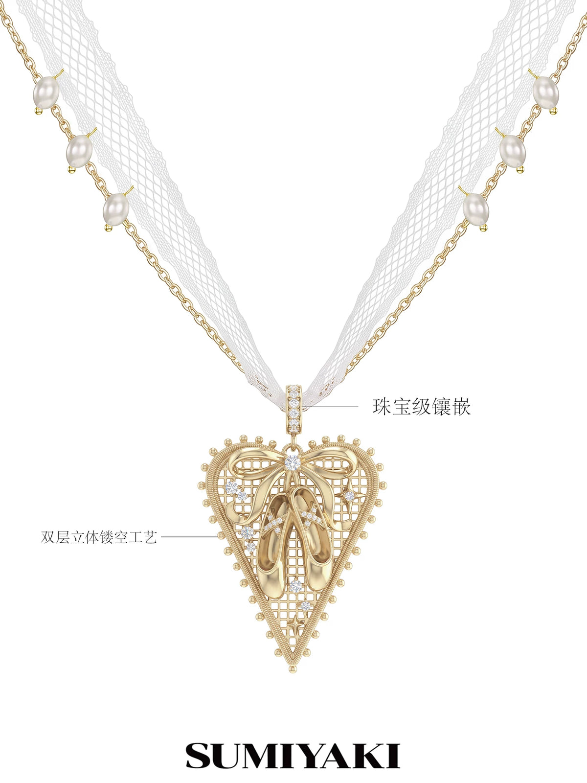 SUMIYAKI Lace Heart Pendant Necklace