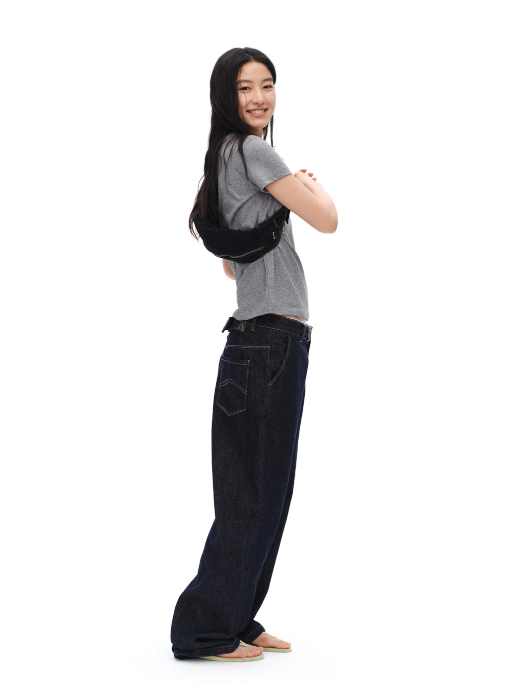 Oinimi Fun Buttonhole Embroidered Denim Fanny Pack
