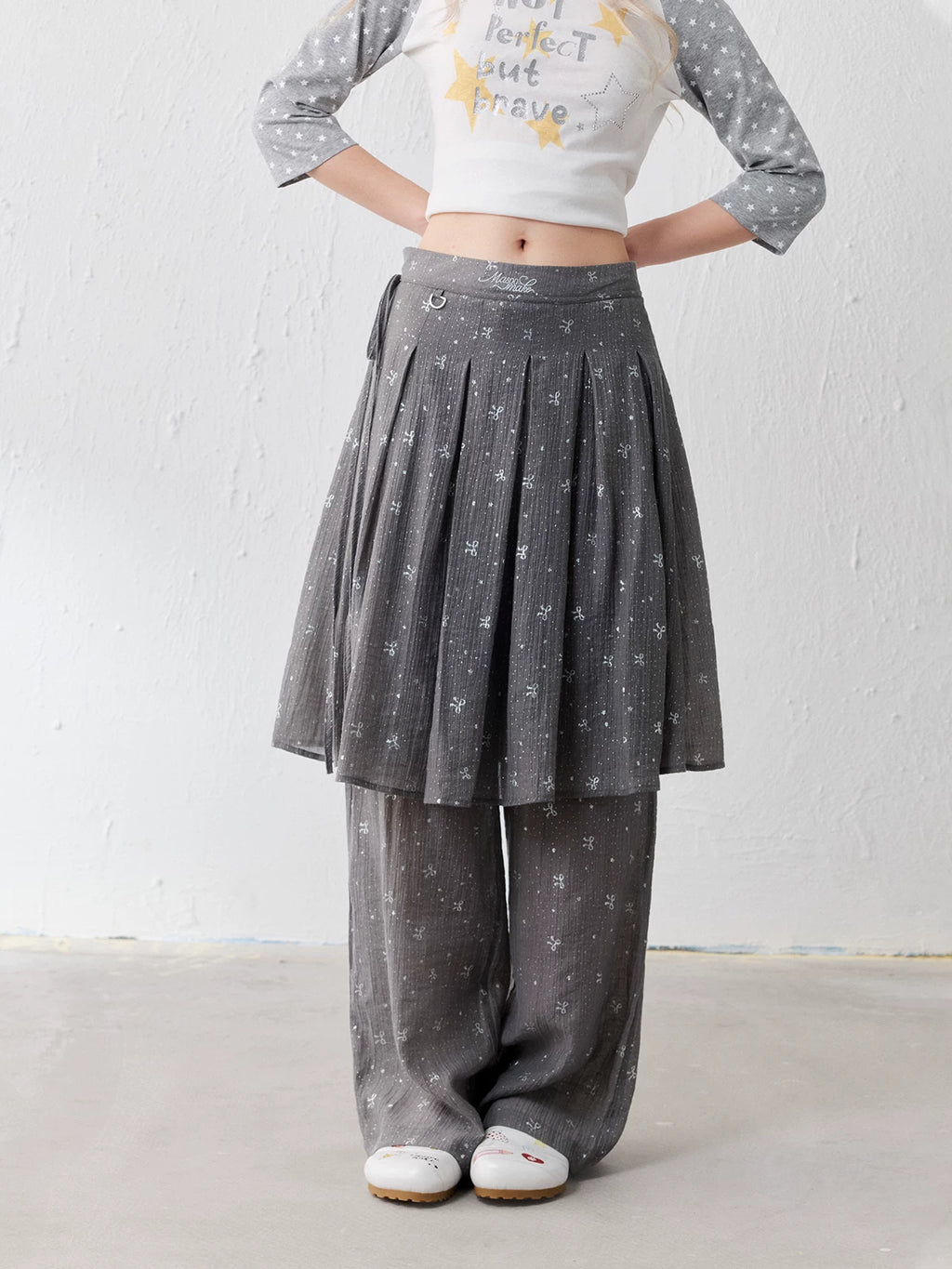 MASOOMAKE Pleated High-Waist Wide-Leg Skirt Pants