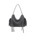JANDRESS Gray Woven Faux Leather Zip-Top Hobo Bag