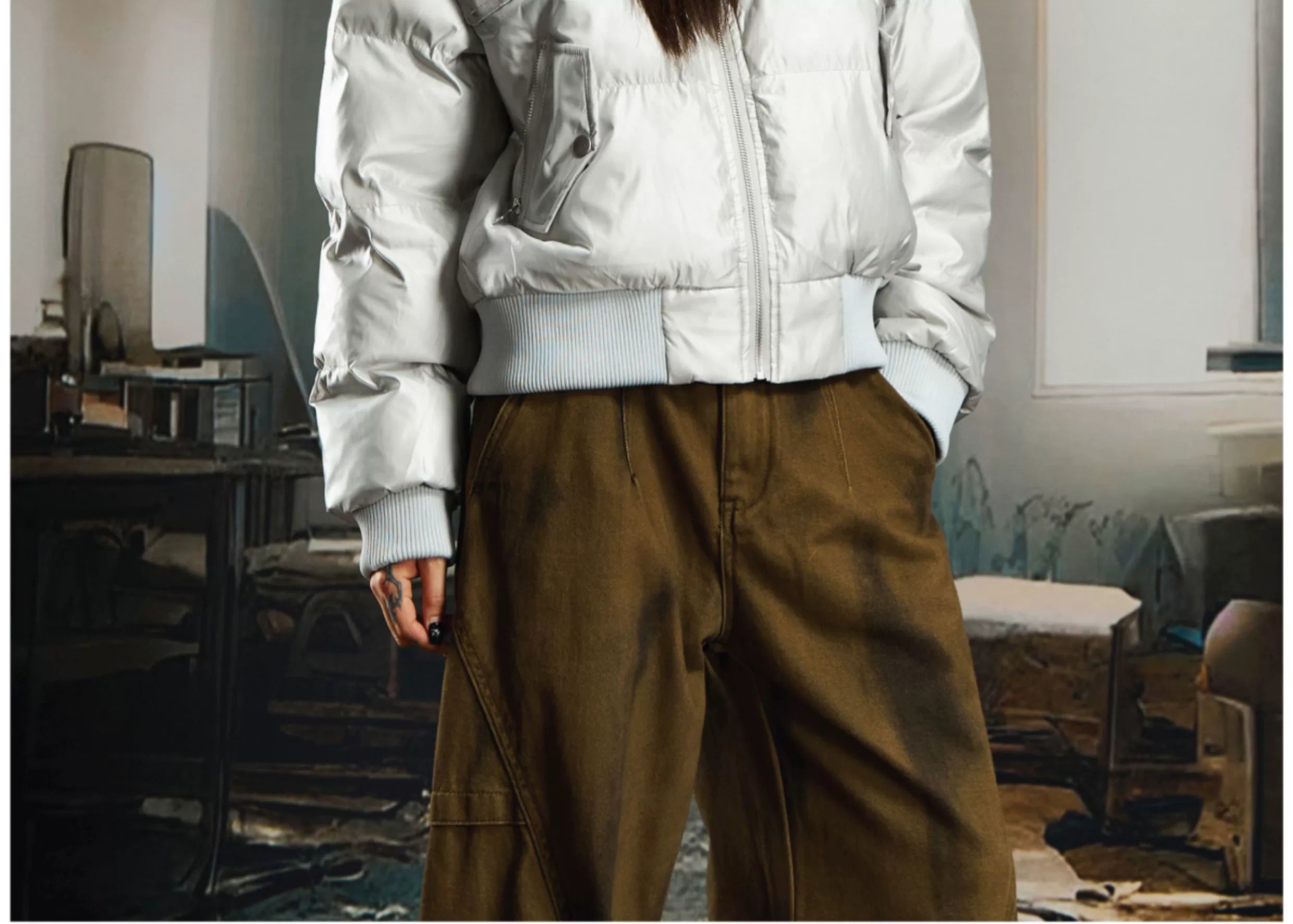 NOMANIAI Sticker Fur Collar Ultra-short Thickened Warm Cotton Clothes
