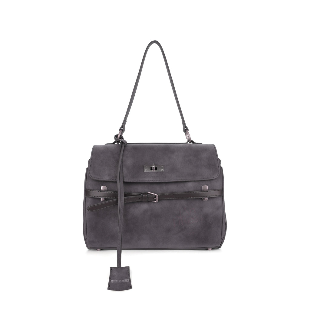 JANDRESS Gray Faux Leather Buckle Backpack
