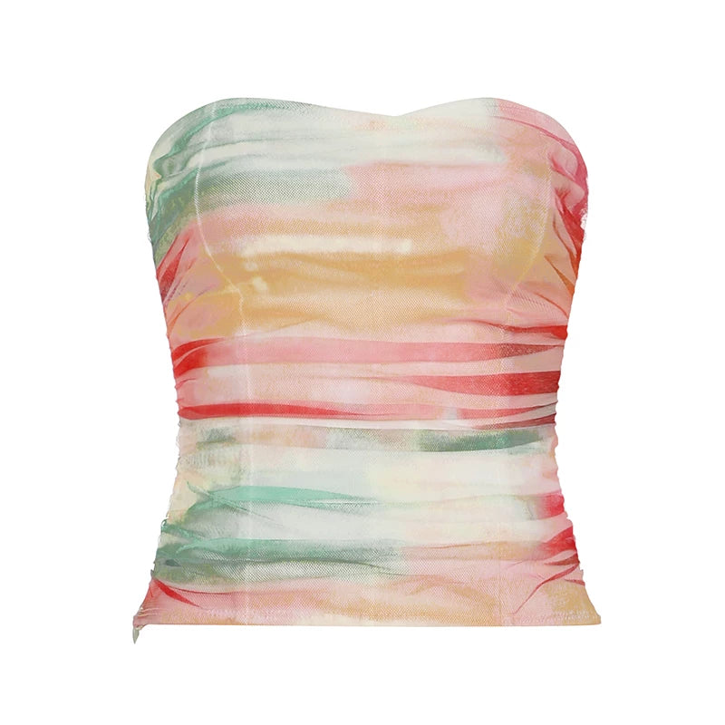 FUNOFF Vintage Floral Print Dew Collarbone Waist Tube Top