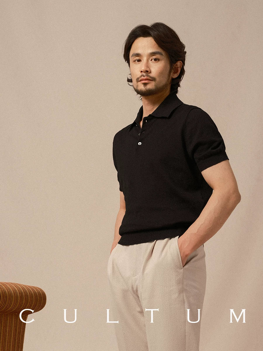 CULTUM Cotton-Linen Knit Breathable Regular Fit Polo Shirt