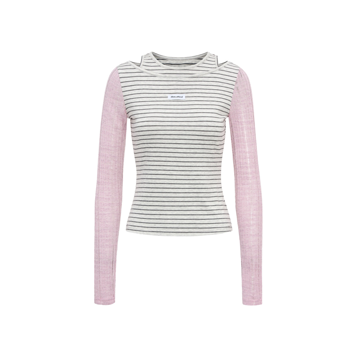 JIKOO Wild Berry Party Striped Off-Shoulder Long-Sleeve Tee