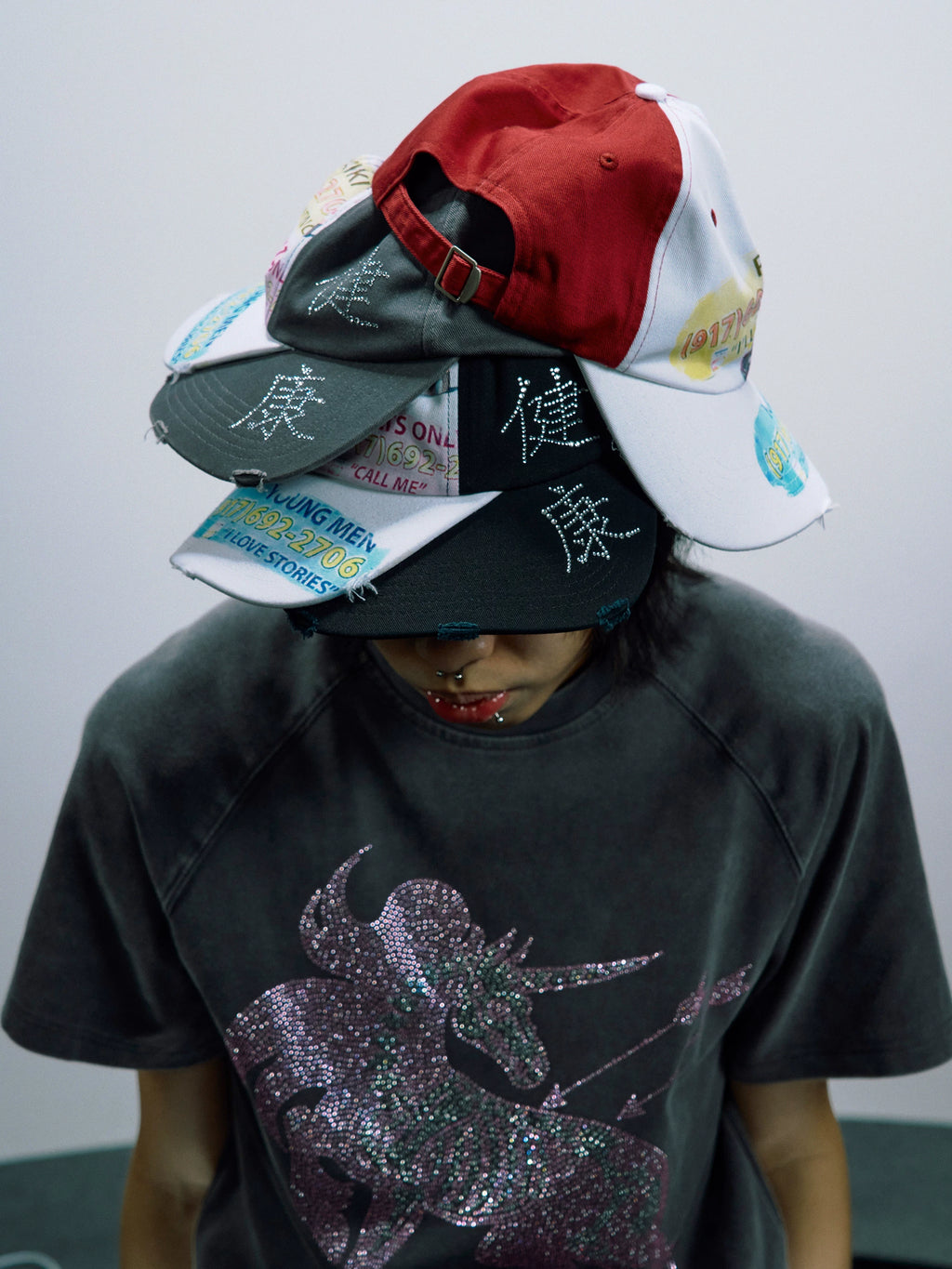 PAIKI Rhinestone Patchwork Trucker Cap
