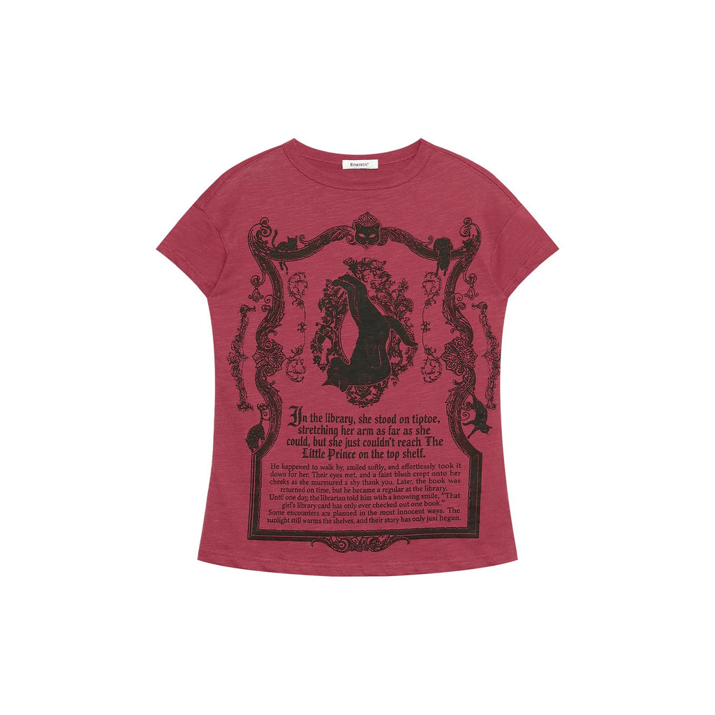 FUNKYFUN Gothic Cat Totem Print Drop-Shoulder Tee