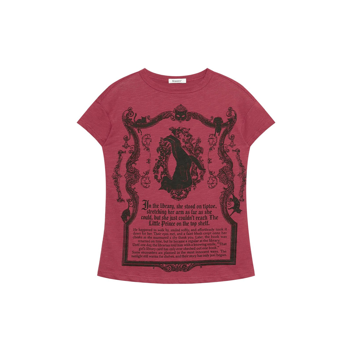 FUNKYFUN Gothic Cat Totem Print Drop-Shoulder Tee