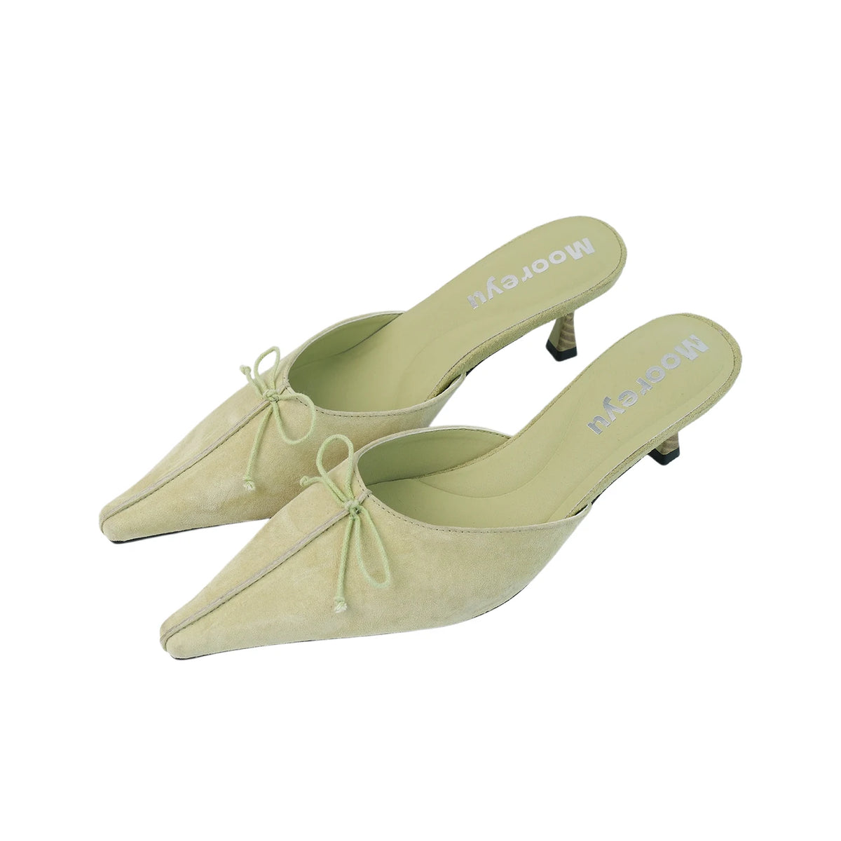 Mooreyu Lambskin Pointed-Toe Kitten Heel Slingback Mule
