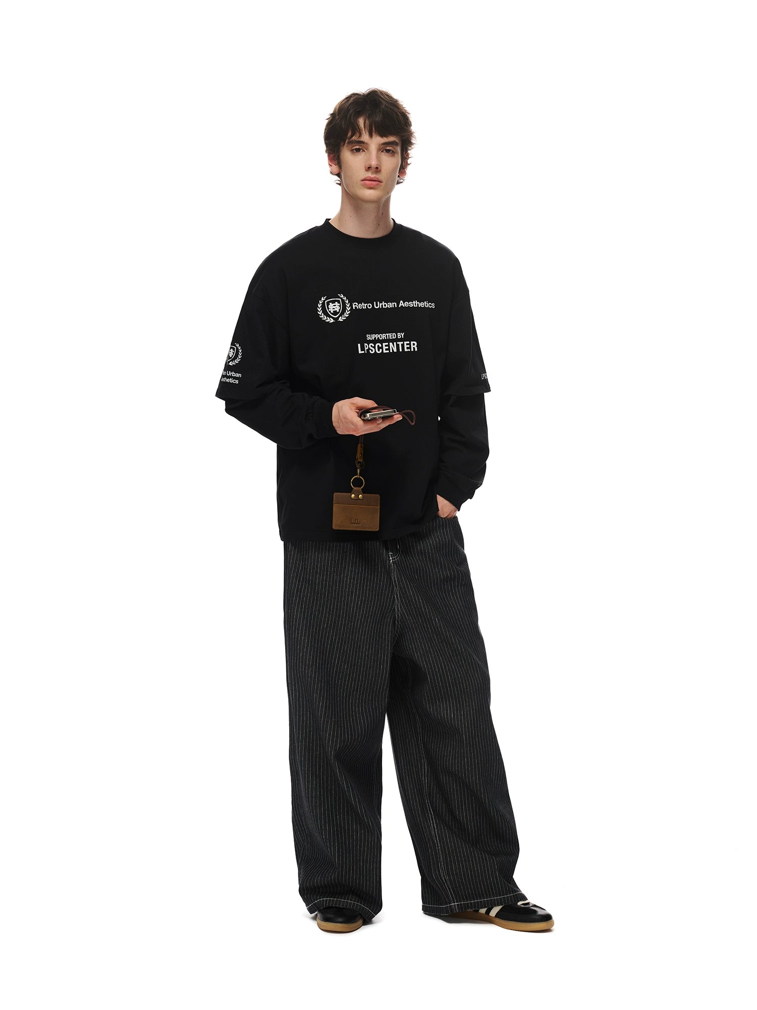 Loopsoon Fake Two-piece Creative Print Design Long Sleeve