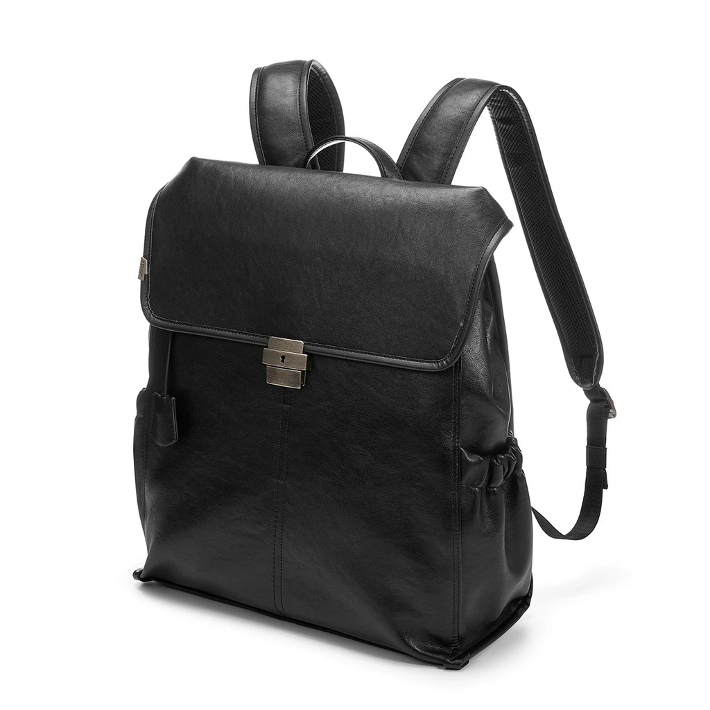YADAMUI Black Faux Leather Zip-Top Backpack