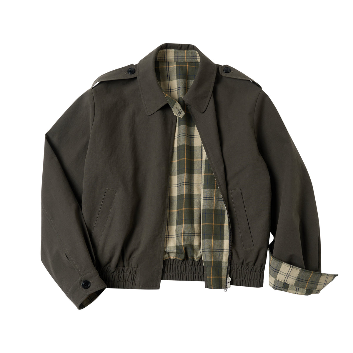 VLABMADE Vintage Green Plaid Patchwork Loose Safari Jacket