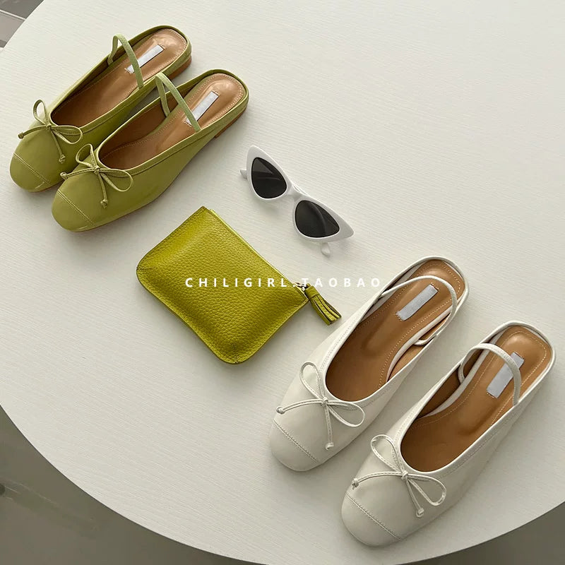 CHILIGIRL Leather Bow One-Strap Slide