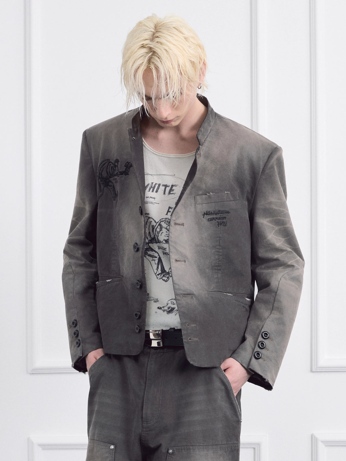 FACEON LAB x White Paper Band Washed Embroidered Jacket