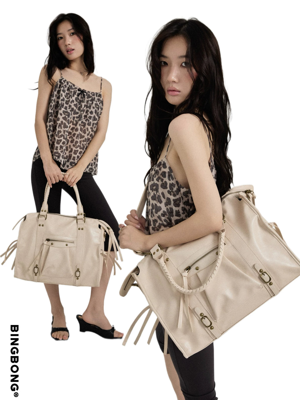 BINGBONG Croc-Embossed Faux Leather Zip-Top Shoulder Bag