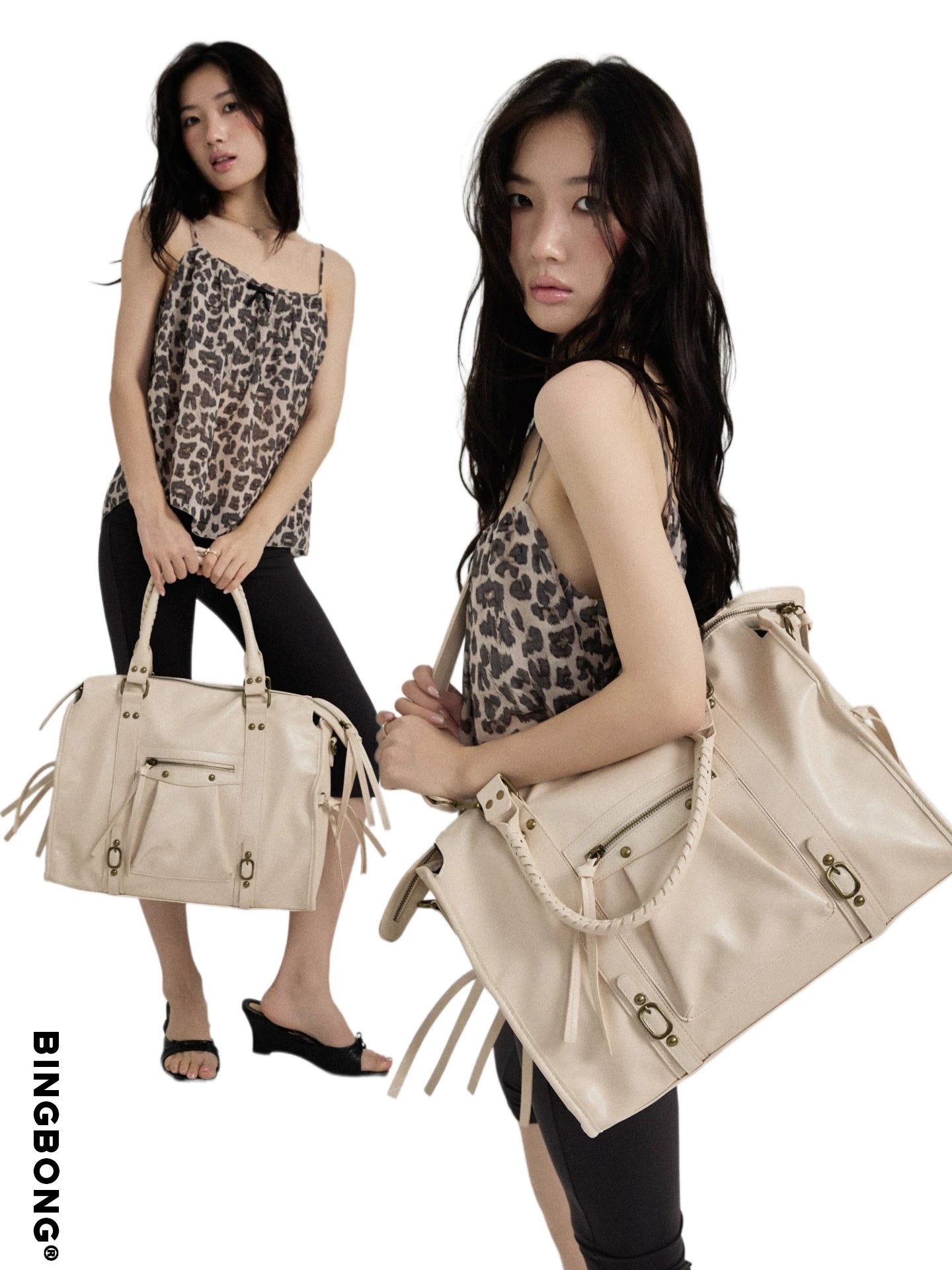 BINGBONG Croc-Embossed Faux Leather Zip-Top Shoulder Bag