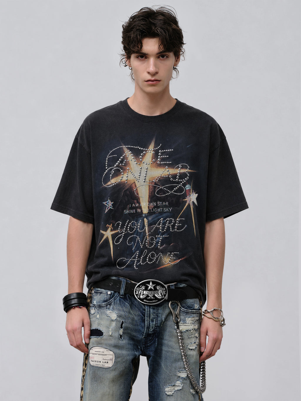 FACEON LAB Starboy Washed Rhinestone Graphic Tee