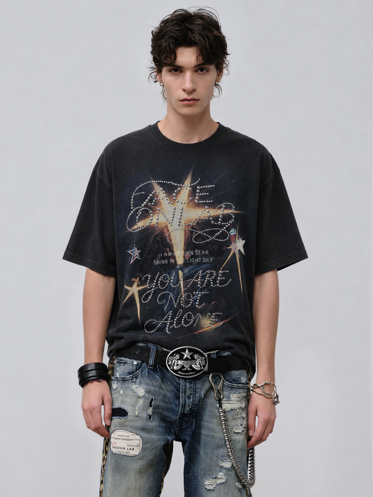 FACEON LAB Starboy Washed Rhinestone Graphic Tee