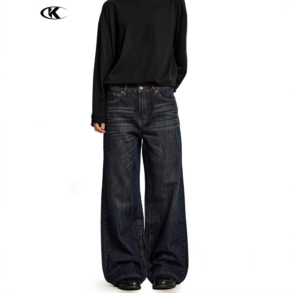 11KN dark blue straight-leg slim-fitting jeans