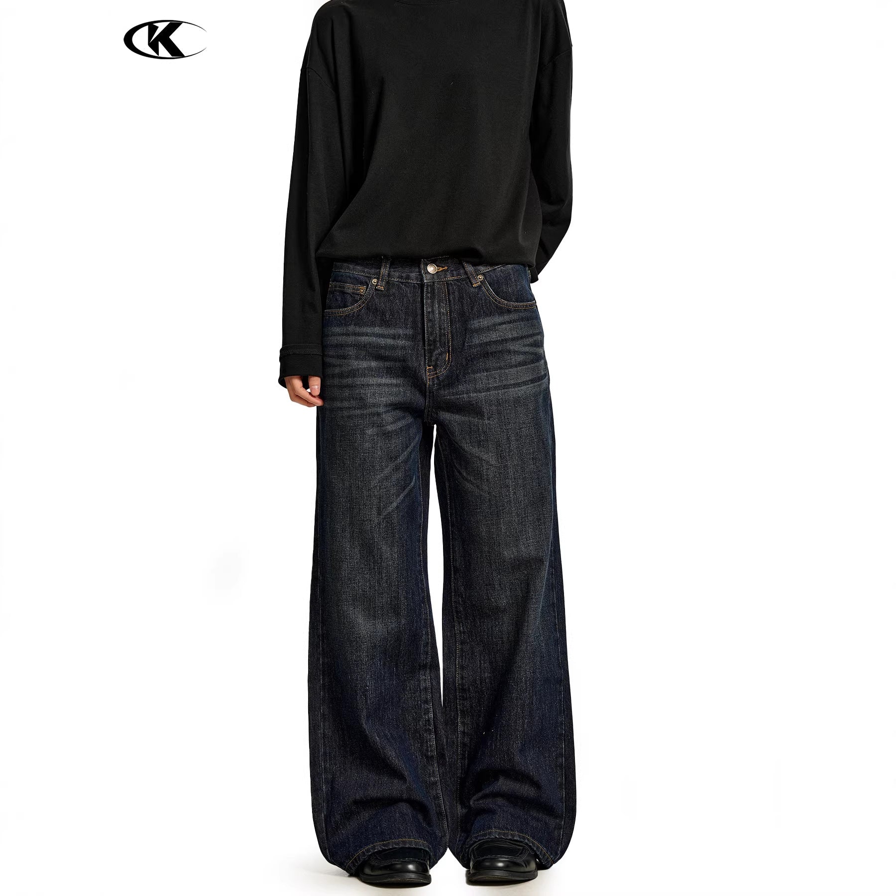 11KN dark blue straight-leg slim-fitting jeans