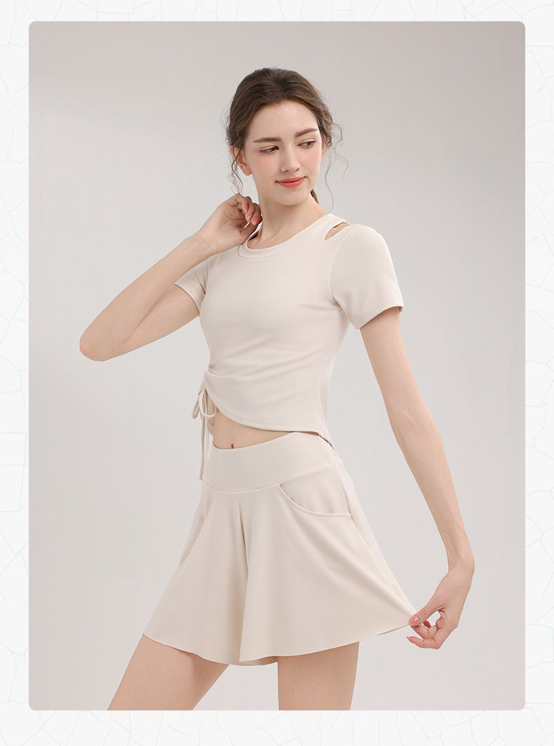 TIANQINGSE with Chest Pad Drawstring Plastic Waist Slim Quick-drying Sports Short Sleeves