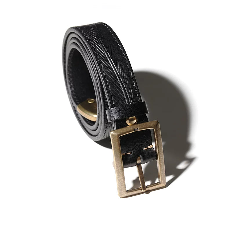 Mbbcar Vintage Hand-Carved Leather Belt